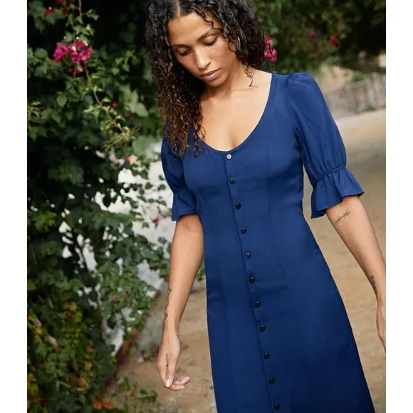 Christy Dawn Lennon Dress XS Midnight Navy Blue Puff Sleeves Midi Boho Country
