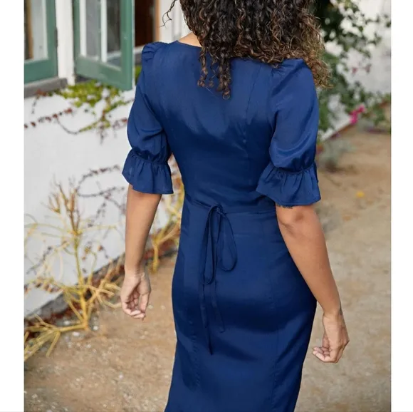 Christy Dawn Lennon Dress XS Midnight Navy Blue Puff Sleeves Midi Boho Country