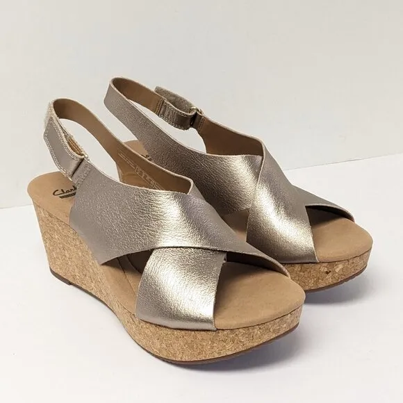 Clarks Annadel Eirwyn Wedge Sandals, Gold, Women's 10