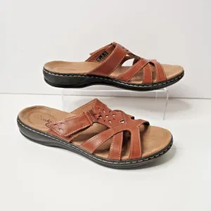 Clarks Brown Leather Sandals Shoes Womens 10 Slip On Neutral Comfort Boho Chic