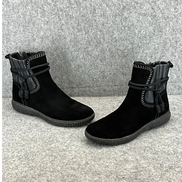 Clarks Caroline Lily Black Suede Leather Side Zip Ankle Boots Women 10/41.5