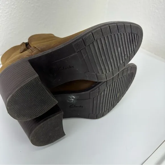 Clarks Collection Women's Ankle Boots 10 M Brown Leather Side Zip Heels
