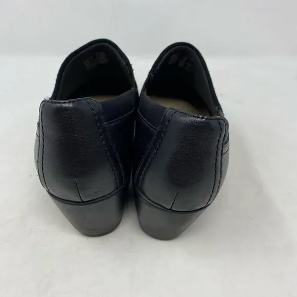 Clarks Emily Step Heel Loafers Black Leather Womens Size 9