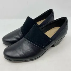 Clarks Emily Step Heel Loafers Black Leather Womens Size 9