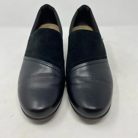 Clarks Emily Step Heel Loafers Black Leather Womens Size 9