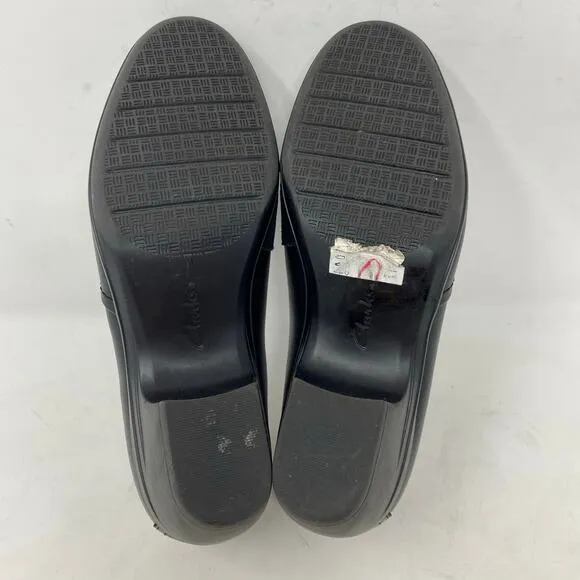 Clarks Emily Step Heel Loafers Black Leather Womens Size 9