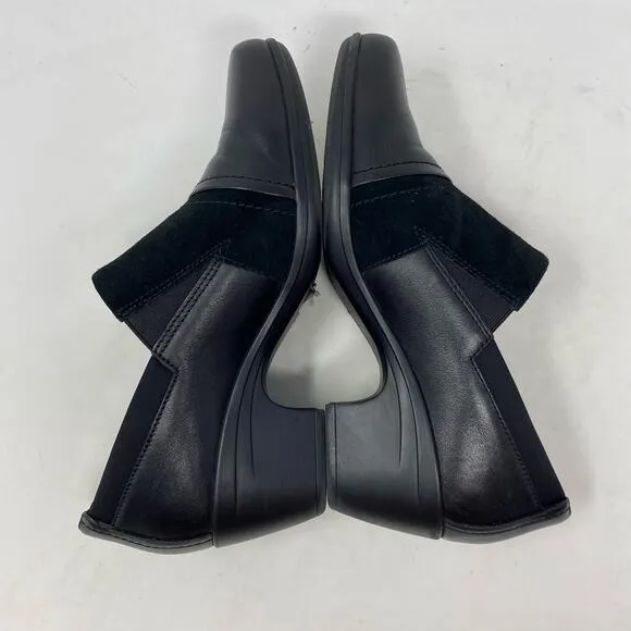Clarks Emily Step Heel Loafers Black Leather Womens Size 9