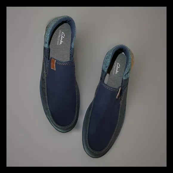 Clarks Men's Cantal Easy Navy Combi Vacation laid back summer loafers Sz11