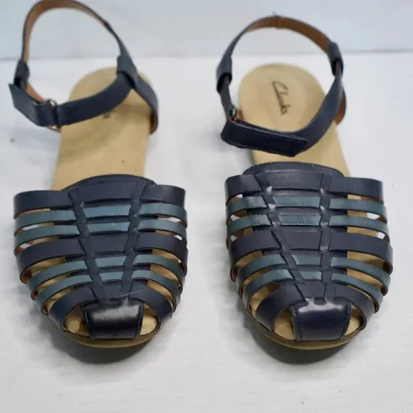 Clarks Multicolored Navy Leather Jaina Canary Huarache Sandals 10