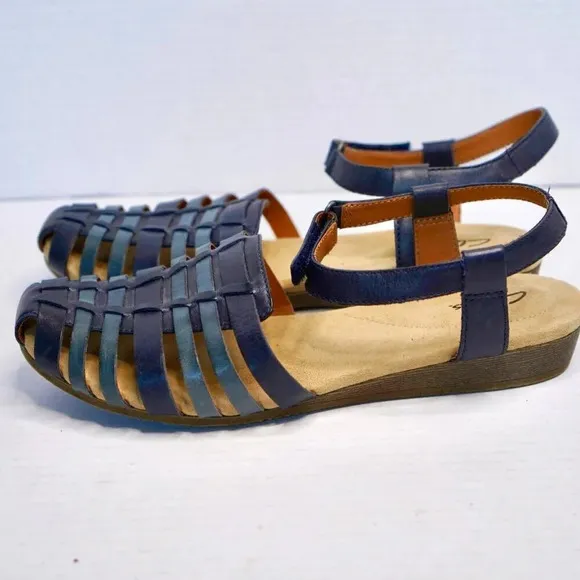 Clarks Multicolored Navy Leather Jaina Canary Huarache Sandals 10