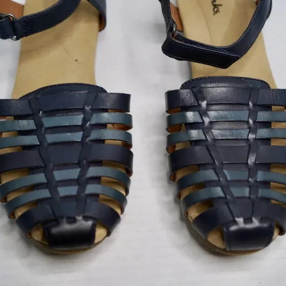 Clarks Multicolored Navy Leather Jaina Canary Huarache Sandals 10