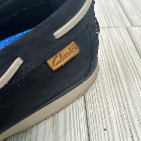 Clarks Noonan Cushioned Moccasins Loafers Slip-On Navy Suede Mens Comfort Shoes