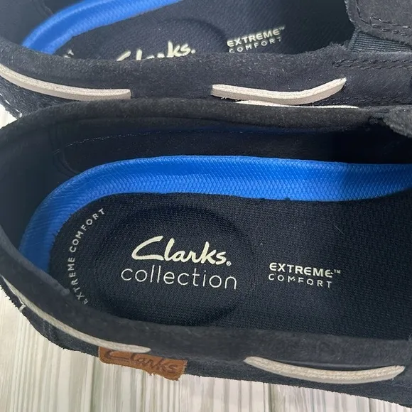 Clarks Noonan Cushioned Moccasins Loafers Slip-On Navy Suede Mens Comfort Shoes