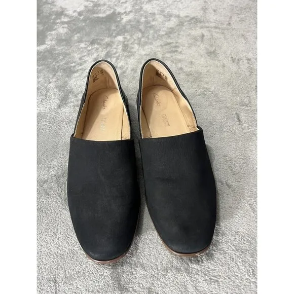 Clarks Women’s Size 9 Black Leather Suede Pure Tone Loafers Flats Classic Comfy
