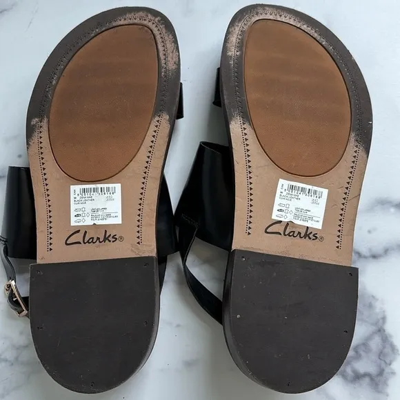 Clarks Zena Mae Sandals Black Leather Upper Size US 8.5M