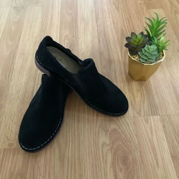 Clarks Somerset Cabaret City Black Suede Loafer Comfort Flat Shoes