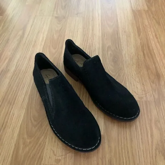 Clarks Somerset Cabaret City Black Suede Loafer Comfort Flat Shoes