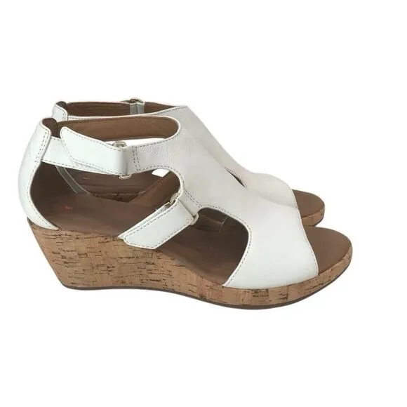 Clarks Unstructured Women's Un Plaza Strap Leather Adjustable Wedge Sandals 9M