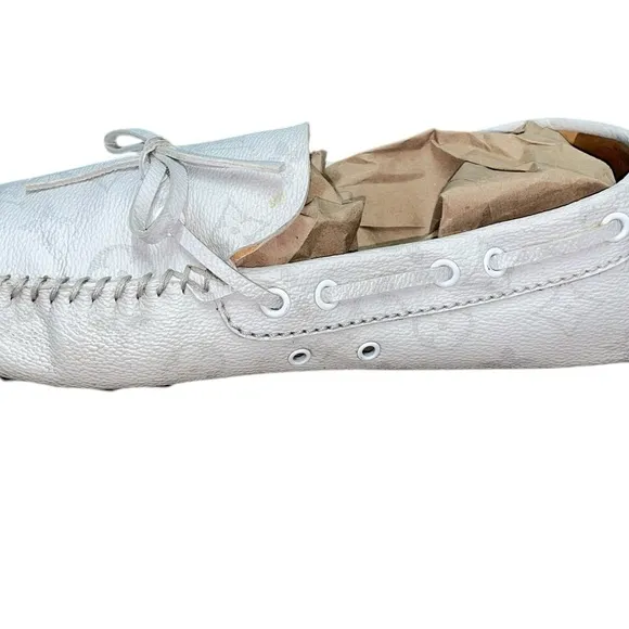 Classic Louis Vuitton White Monogram Canvas Arizona Moccasin Loafers size 8.5