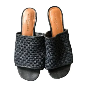 Clergerie Straw Slides with Geometric Heel, size 35.5
