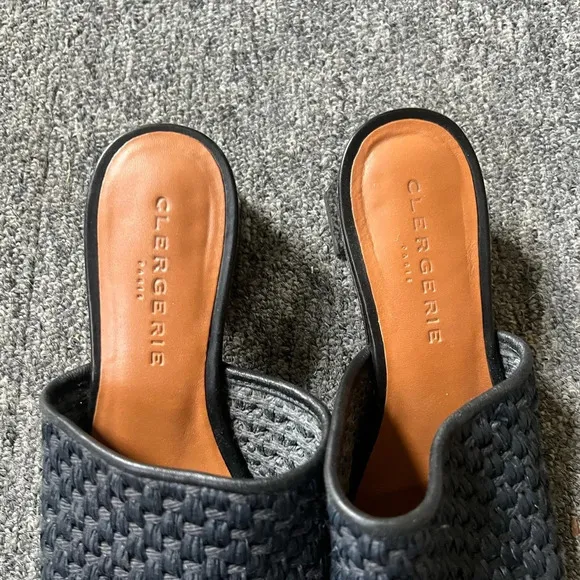 Clergerie Straw Slides with Geometric Heel, size 35.5