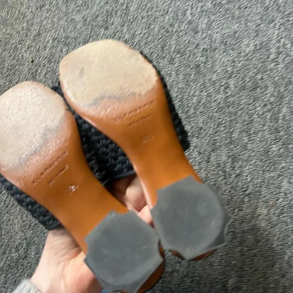 Clergerie Straw Slides with Geometric Heel, size 35.5