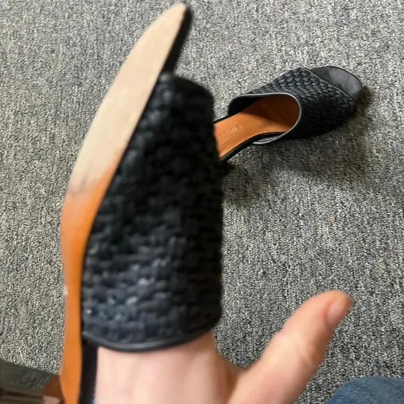 Clergerie Straw Slides with Geometric Heel, size 35.5