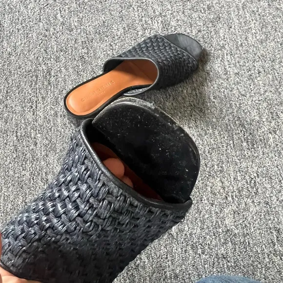 Clergerie Straw Slides with Geometric Heel, size 35.5