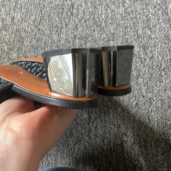 Clergerie Straw Slides with Geometric Heel, size 35.5
