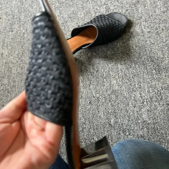 Clergerie Straw Slides with Geometric Heel, size 35.5