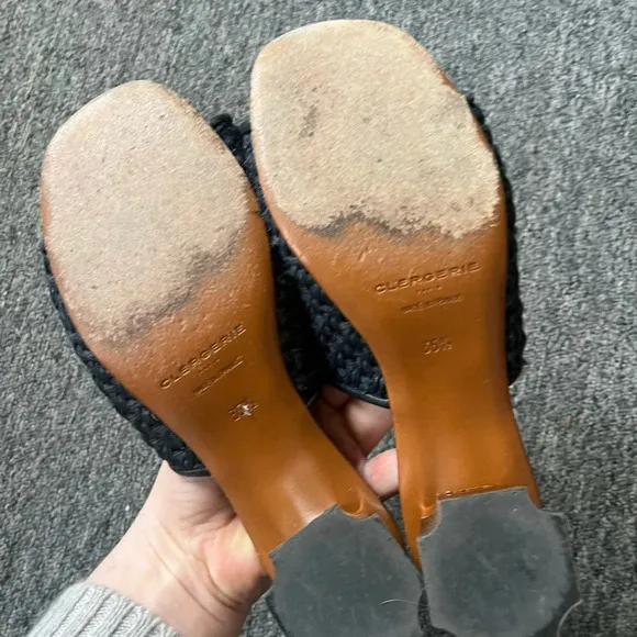 Clergerie Straw Slides with Geometric Heel, size 35.5