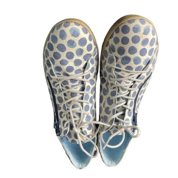 Cloud Footwear Italian Leather Blue &amp; White Polka Dot Loafers Sneakers, US 10.5