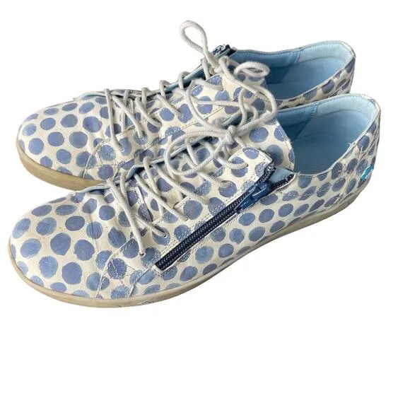 Cloud Footwear Italian Leather Blue &amp; White Polka Dot Loafers Sneakers, US 10.5
