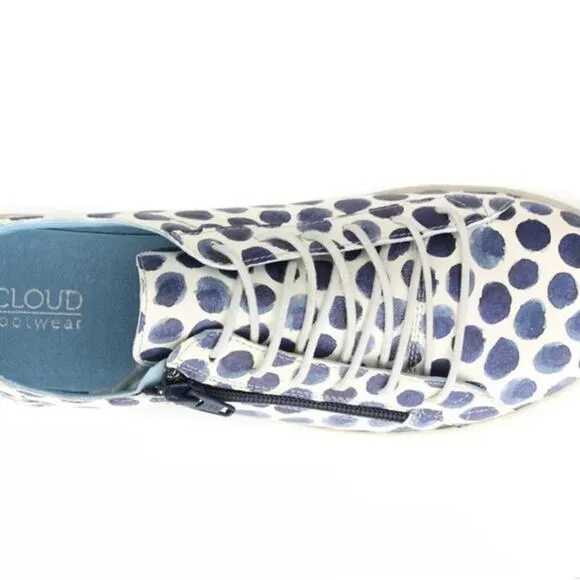 Cloud Footwear Italian Leather Blue &amp; White Polka Dot Loafers Sneakers, US 10.5