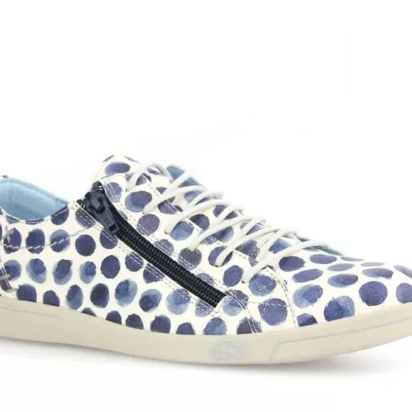 Cloud Footwear Italian Leather Blue &amp; White Polka Dot Loafers Sneakers, US 10.5