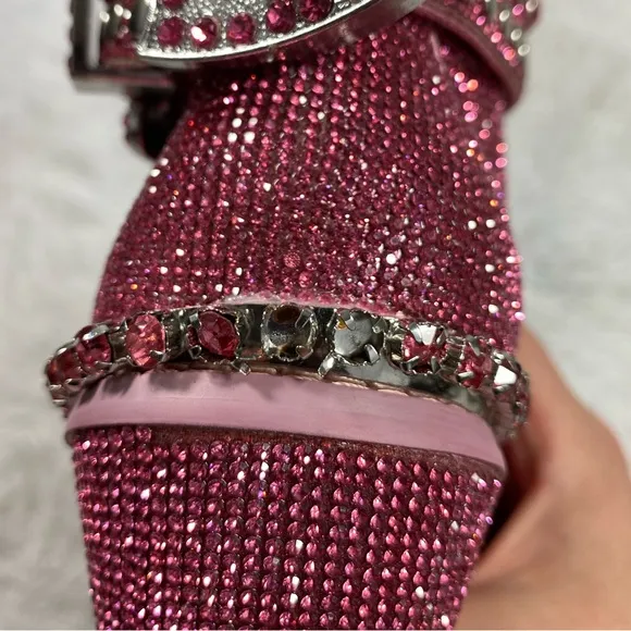 CLUB EXX Pink Sheriff Shine Rhinestone Cowboy Boots Ankle Booties Heeled Size 8
