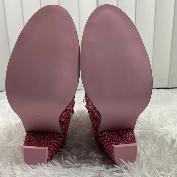 CLUB EXX Pink Sheriff Shine Rhinestone Cowboy Boots Ankle Booties Heeled Size 8