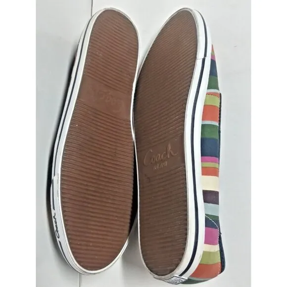 Coach Abbe shoes loafers slip-on multicolor Striped Canvas Women's 8B flats