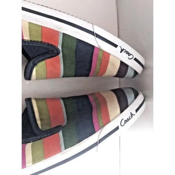 Coach Abbe shoes loafers slip-on multicolor Striped Canvas Women's 8B flats