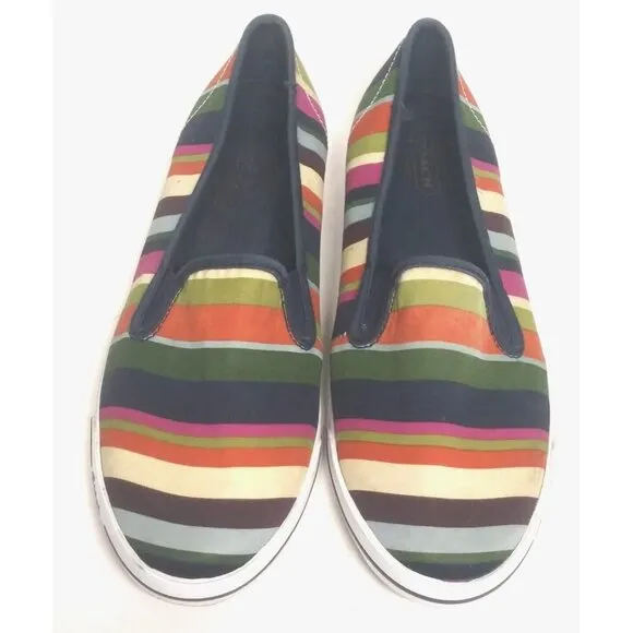 Coach Abbe shoes loafers slip-on multicolor Striped Canvas Women's 8B flats