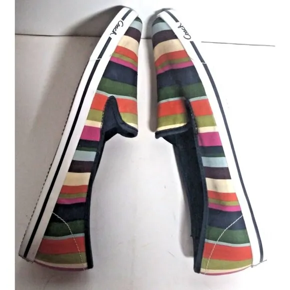 Coach Abbe shoes loafers slip-on multicolor Striped Canvas Women's 8B flats