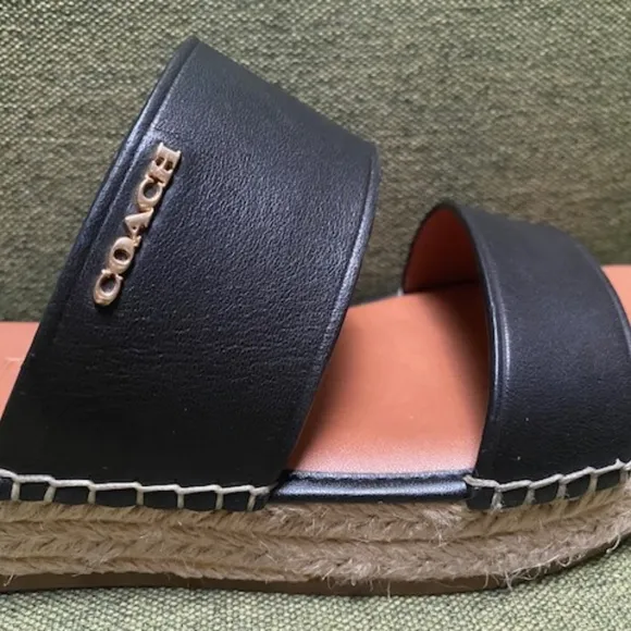 Coach black leather espadrille. slides