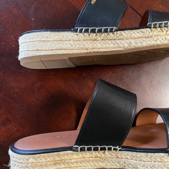 Coach black leather espadrille. slides