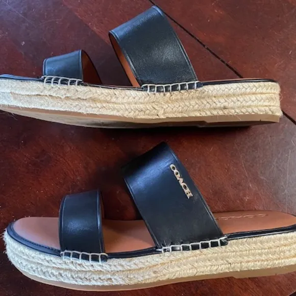 Coach black leather espadrille. slides