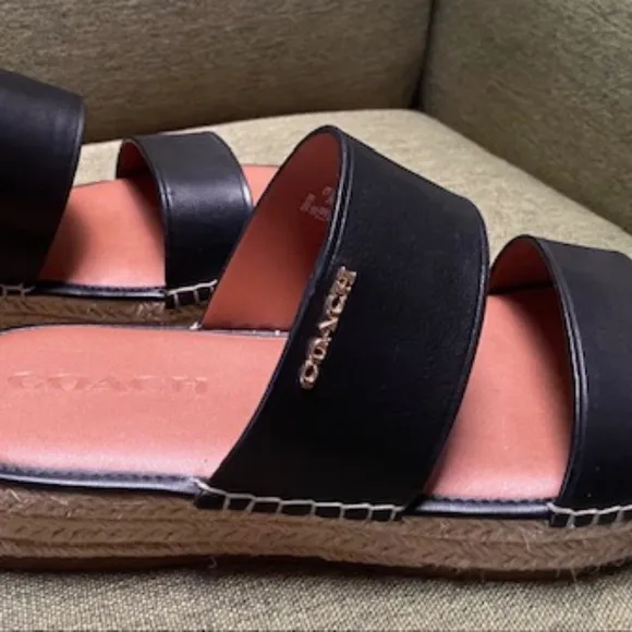 Coach black leather espadrille. slides