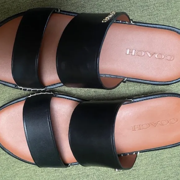 Coach black leather espadrille. slides