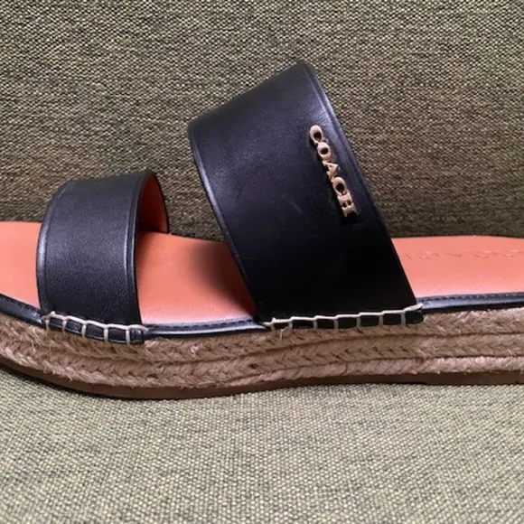 Coach black leather espadrille. slides