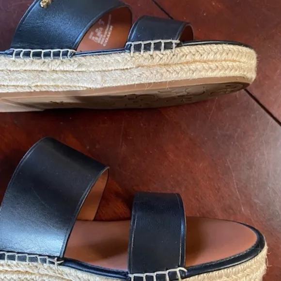 Coach black leather espadrille. slides
