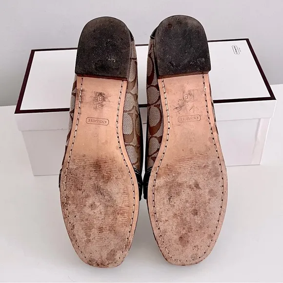 Coach Brown Signature Canvas &amp; Leather ‘Eve’ Horsebit Loafers, Size 9