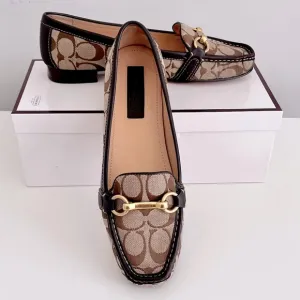 Coach Brown Signature Canvas &amp; Leather ‘Eve’ Horsebit Loafers, Size 9